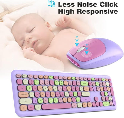 KNOWSQT Wireless Keyboard and Mouse Combo, Pale Purple Full-Sized 2.4G Silent
