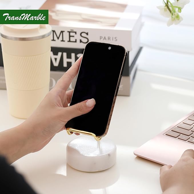 Marble Phone Stand with Metal Holder, Charging Available While Using, Swipe Up