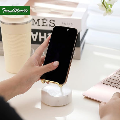 Marble Phone Stand with Metal Holder, Charging Available While Using, Swipe Up