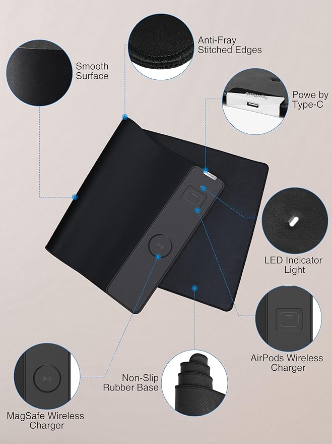 TopMade Mouse Pad with 15W Wireless Charging, Waterproof Gaming Mousepad with