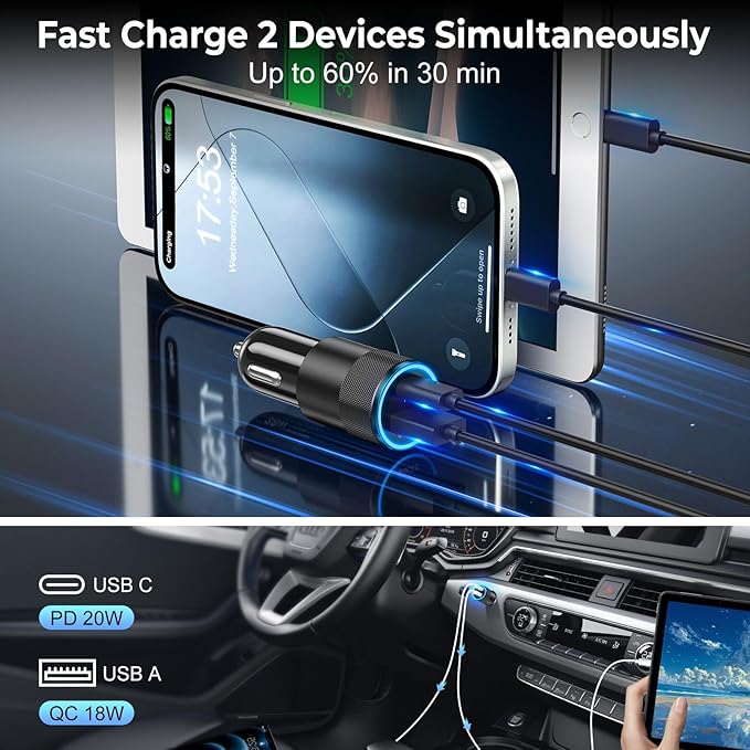 6 Pack USB C Car Charger, Ancekoy 38W Dual USB-C + USB-A Car Charger Adapter