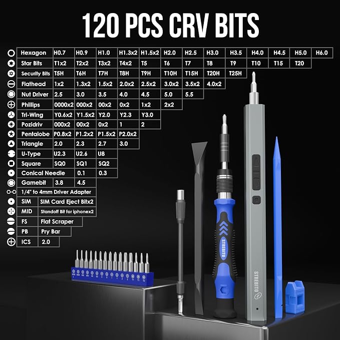 STREBITO Electric Screwdriver, 144-in-1 Precision Screwdriver Set, 120 Magnetic