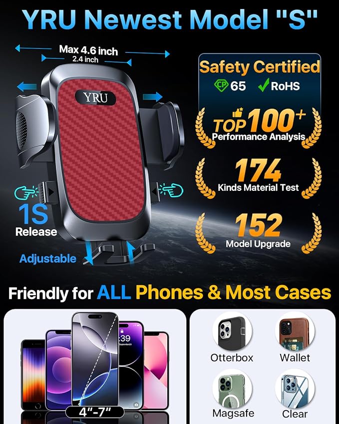 YRU Cell Phone Automobile Cradles Dashboard Windshield Pickup Truck Phone Mount