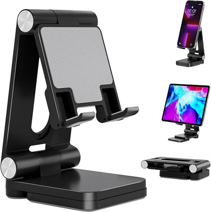 Folding Cell Phone Stand, Laptop Stand, Adjustable Height and Angle Foldable