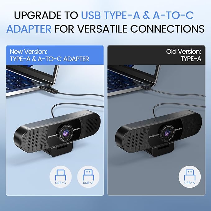 EMEET 1080P Webcam with Microphone, C960 Web Cam, 2 Mics, 90° FOV, USB Type-A &
