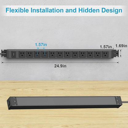 HHSOET 360° Rotating 12 Outlet Mountable Power Strip, Aluminum Alloy Power