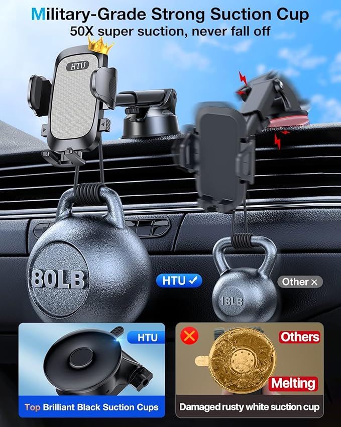 HTU 2025 Upgraded Car Phone Holder 【Safety Certs & No Smell】 Cell Phone Holder
