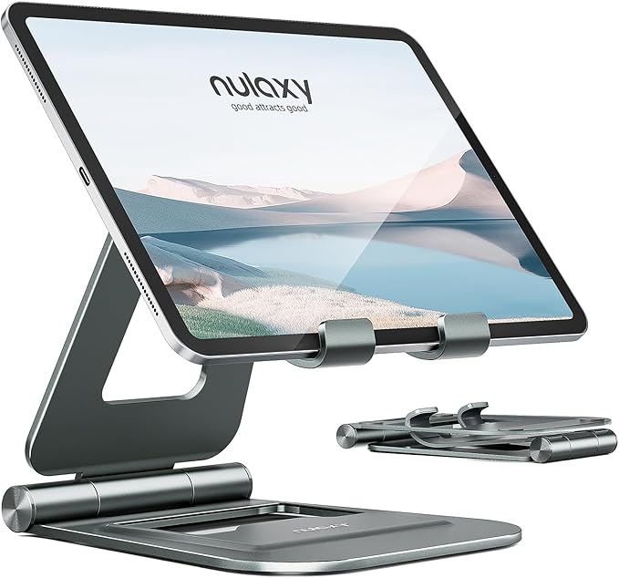 Nulaxy Aluminum Dual Foldable iPad Stand, Fully Adjustable Desktop Tablet Holder