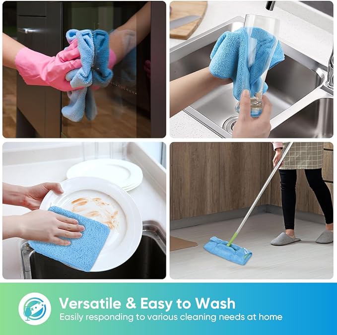 HOMEXCEL Blue Microfiber Cleaning Cloth, 12 Pack Premium Microfiber Towels
