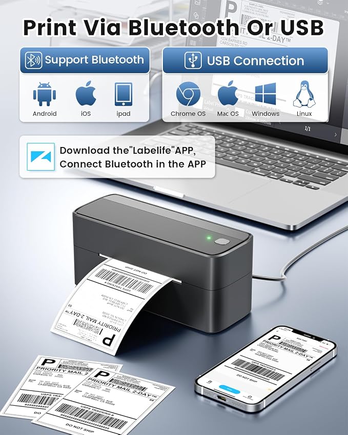 Phomemo Bluetooth Shipping Label Printer, 241BT 4X6 Wireless Thermal Printer