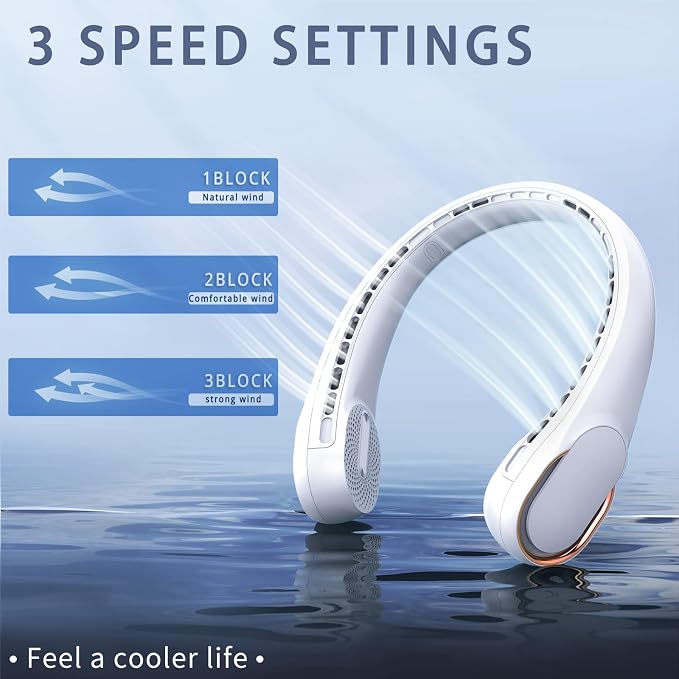 Portable Neck Fan, Bladeless Neck Fan, USB Rechargeable Personal Fan, 4000 mAh