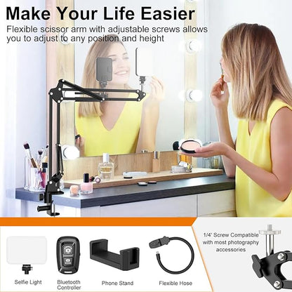Overhead Phone Mount with 60 LED Portable Selfie Light and Phone Holder