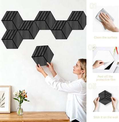 Mollywell Hexagon Acoustic Panels, 12 Pack |Wood Veneer|High Density Sound