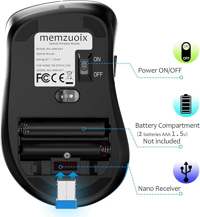 memzuoix 2.4G Portable Wireless Mouse, 1400 DPI Mobile Optical Cordless Mice