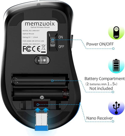 memzuoix 2.4G Portable Wireless Mouse, 1400 DPI Mobile Optical Cordless Mice