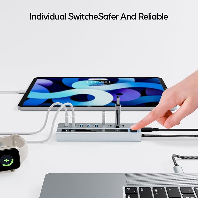 Powered USB C Hub, PULWTOP 9-in-1 USB-Hub suppprt 10Gbps & PD 45W Max Charging