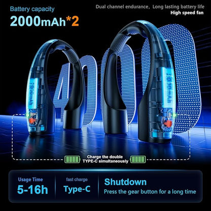 AI Neck Fan, 4 Speeds Adjustable Portable Personal Fan Rechargeable, 4000 mAh