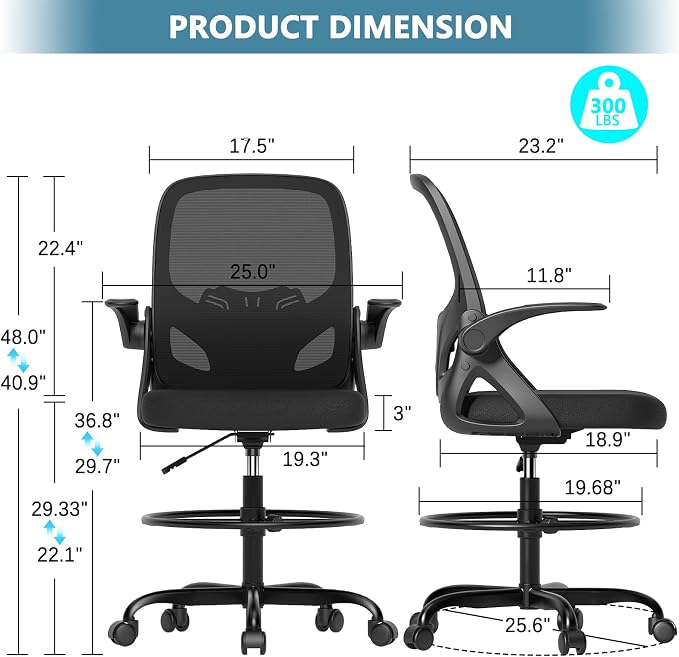 Tall Drafting Chair with Footrest Ring