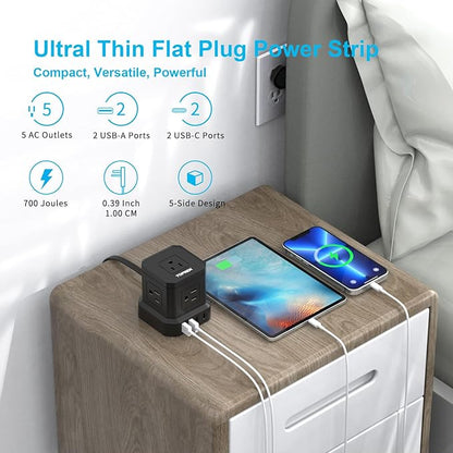 Power Strip with USB, USB C Power Strip with 5 Outlets, 2 USB-C & 2 USB-A