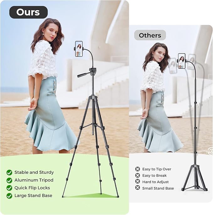 Aureday Phone Tripod, Wireless Remote and Phone Holder, Extendable Cell