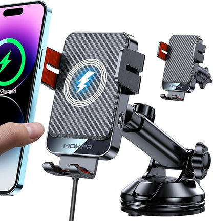Wireless Car Charger, MOKPR 15W Fast Charging Auto-Clamping Car Mount