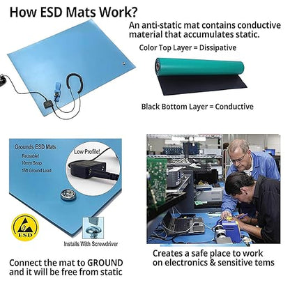RubberStat Dual Layer ESD Compliant Workstation Rubber Table Mat Kit, Cell