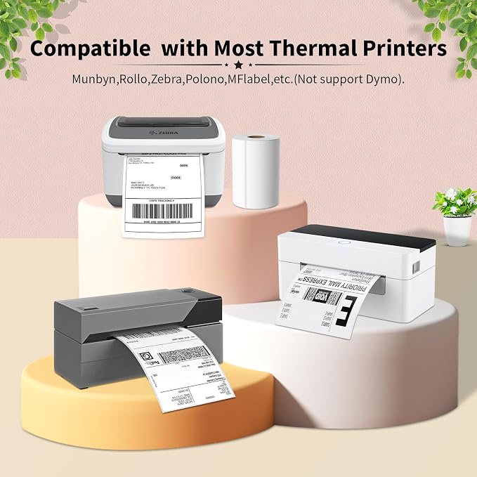FungLam 4"X6" Thermal Shipping Labels, 4X6 Labels, Perforated, 250 Labels