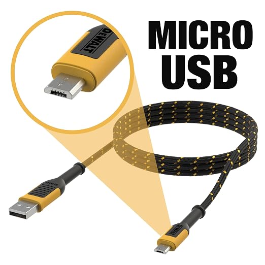 DEWALT Heavy Duty USB to Micro-USB Cable, Jobsite Micro USB Connector Cable