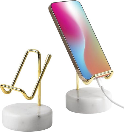 Marble Phone Stand with Metal Holder, Charging Available While Using, Swipe Up