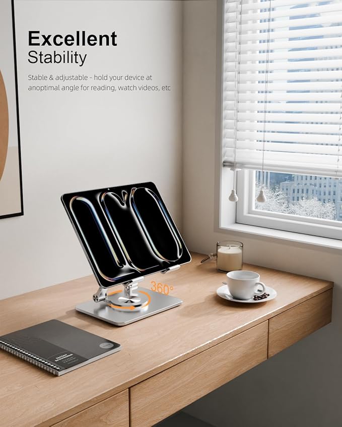 Tablet Stand Holder with Thickened 360°Rotating Base Dual Rod Adjustable