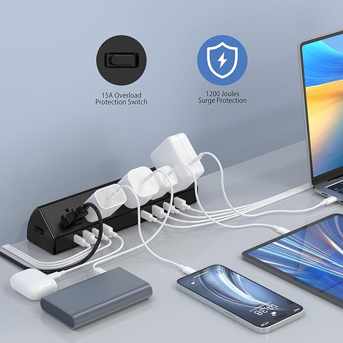 Jgstkcity Desk Clamp Power Strip, 45W Fast Charging Station, 4 USB-C, 4 USB-A