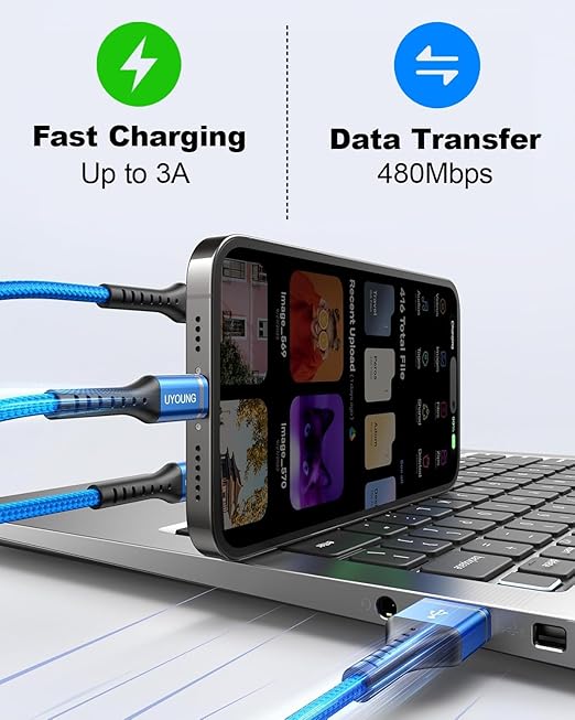 Multi Charging Cable 2Pack 4FT, 3 in 1 Charger Cable Braided Universal Phone