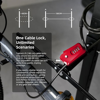6ft Python Cable Lock for Bike, Electric Scooter, Trail Camera, 4 Digit