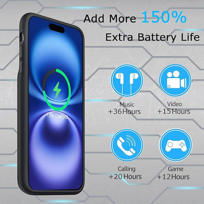 Battery Case for iPhone 16, Upgraded 10000mAh Ultra-Slim Rechargeable Portable