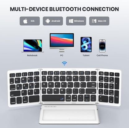 Foldable Bluetooth Keyboard, Portable Full Size Folding Keyboard