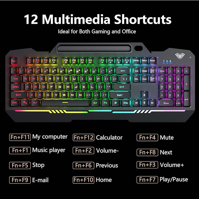 AULA Gaming Keyboard, T102 104 Keys Gaming Keyboard and Mouse Combo