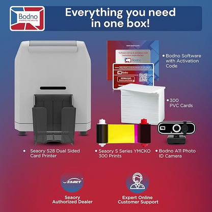 Bodno Seaory S28 Dual Sided ID Card Printer & Complete Supplies Package ID