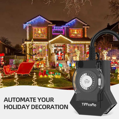 Outdoor Timer Outlet Waterproof, 24 Hour Mechanical Light Timer Outdoor