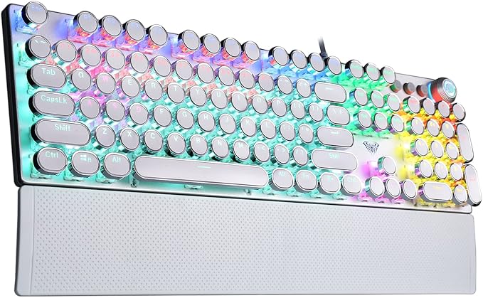 AULA F2088 Typewriter Style Mechanical Gaming Keyboard, Rainbow LED Backlit