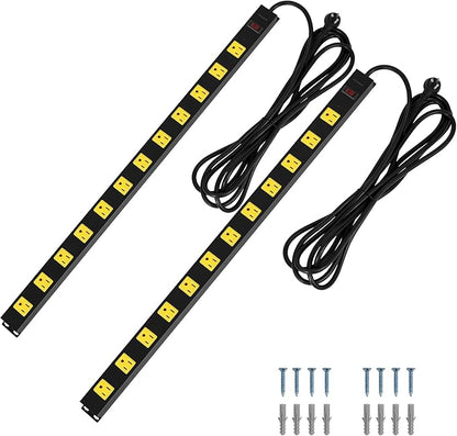 SURAIELEC 12 Outlet Long Metal Power Strip, 15FT Cord Surge Protector, Angled