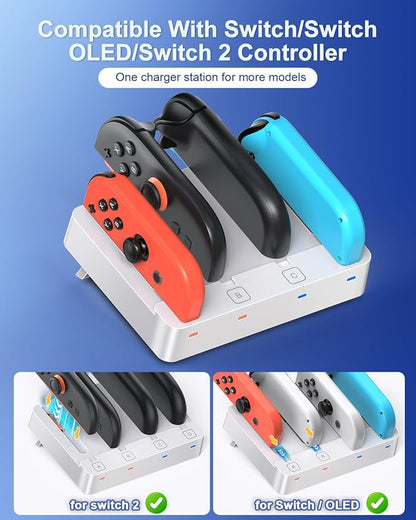 Charger for Nintendo Switch 2 and Switch 1 Controller, Horizontal Charging Dock