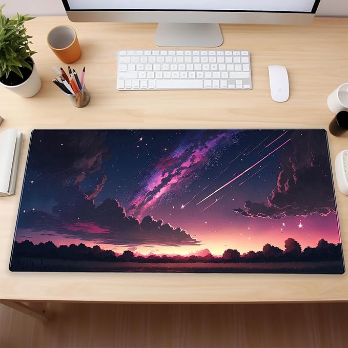 Anime Aesthetic Purple Galaxy Cloud Mouse Pad XXL Extended Gaming Desk Mat