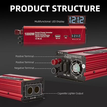 TWING Car 1000w Inverter, 12v DC to 110v Power Inverters