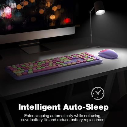 KNOWSQT Wireless Keyboard and Mouse Combo, Pale Purple Full-Sized 2.4G Silent