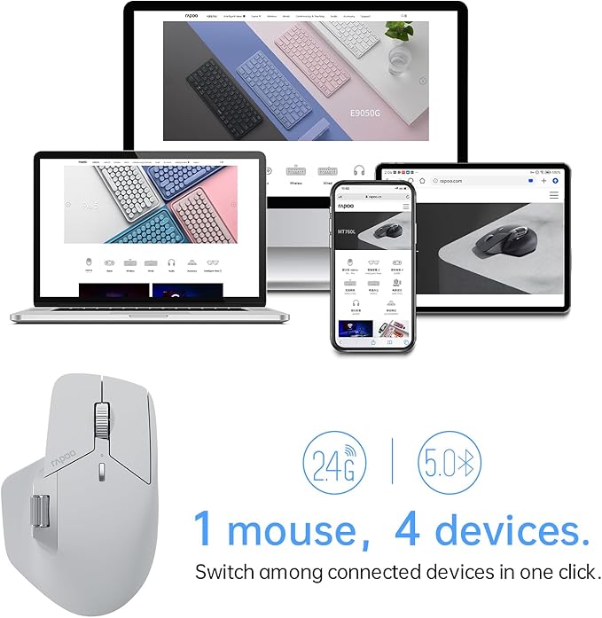 Rapoo MT760 Multi-Device Wireless Mouse, 11 Programmable Buttons, 4K DPI
