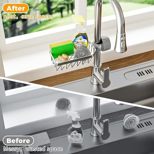 LONIN Stainless Steel Kitchen Sink Organizer Caddy – Over Faucet Sponge & Brush
