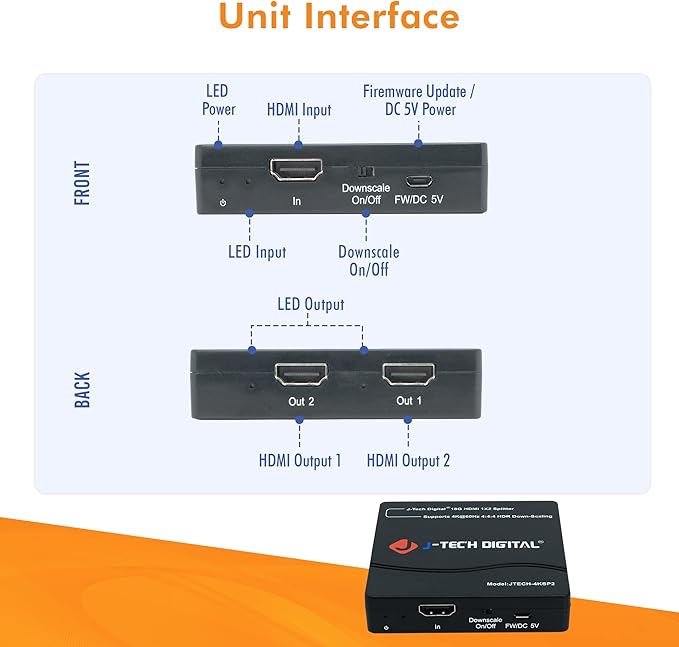 J-Tech Digital HDMI Splitter 1 in 2 Out 4K 60Hz Multi-Resolution Output HDMI