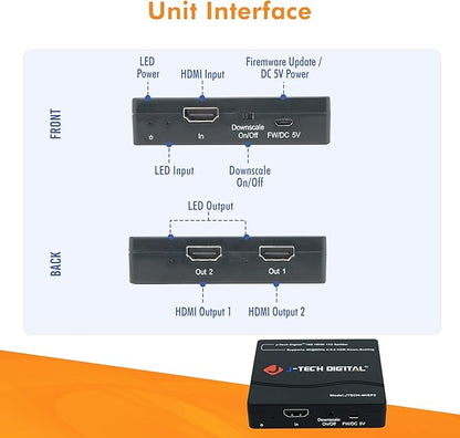 J-Tech Digital HDMI Splitter 1 in 2 Out 4K 60Hz Multi-Resolution Output HDMI