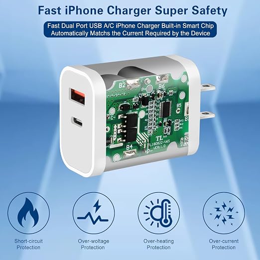 Fast Charger iPhone, Dual Port A/C Charging Adapter, Apple Charger Block 10FT