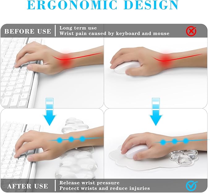 Gel Cloud Keyboard and Mouse Wrist Rest, Cute Wrist Support and Arm Support Rest